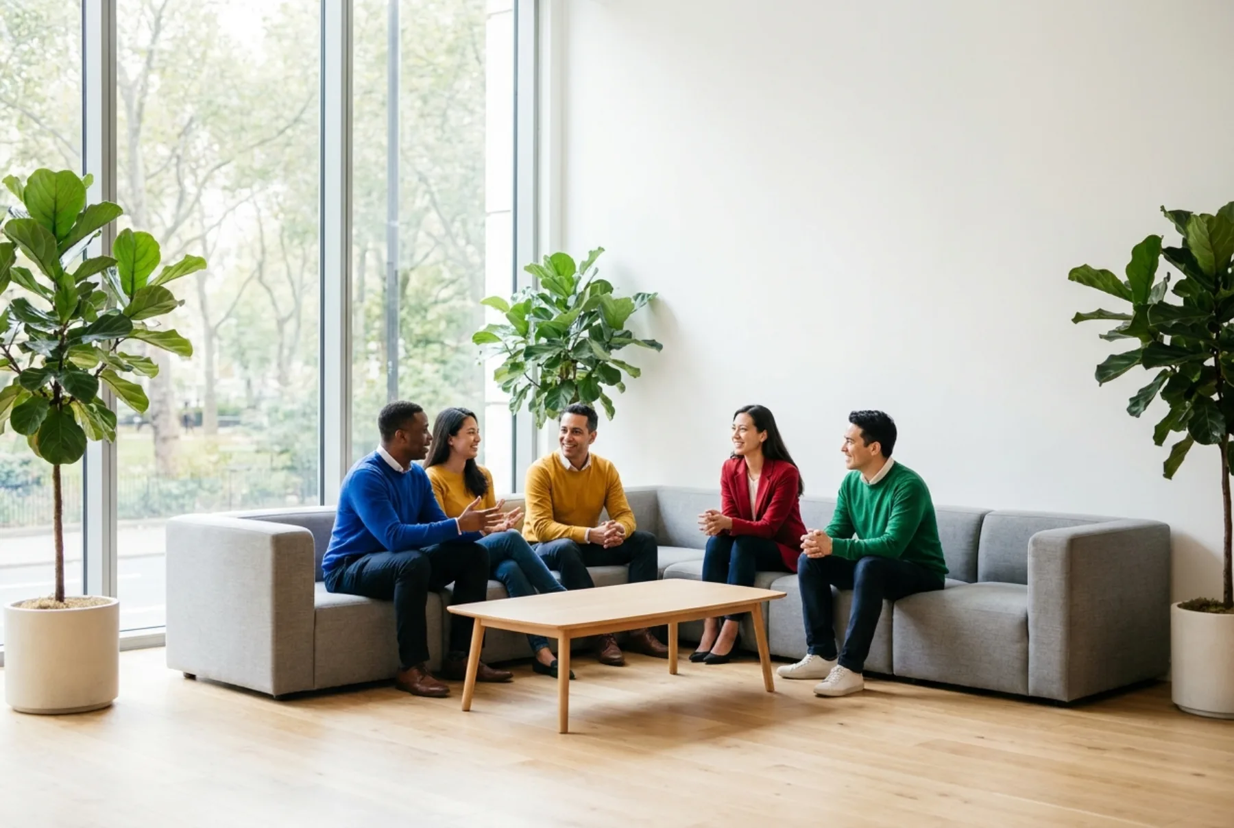 The ClearLoft team in conversation in a bright modern office