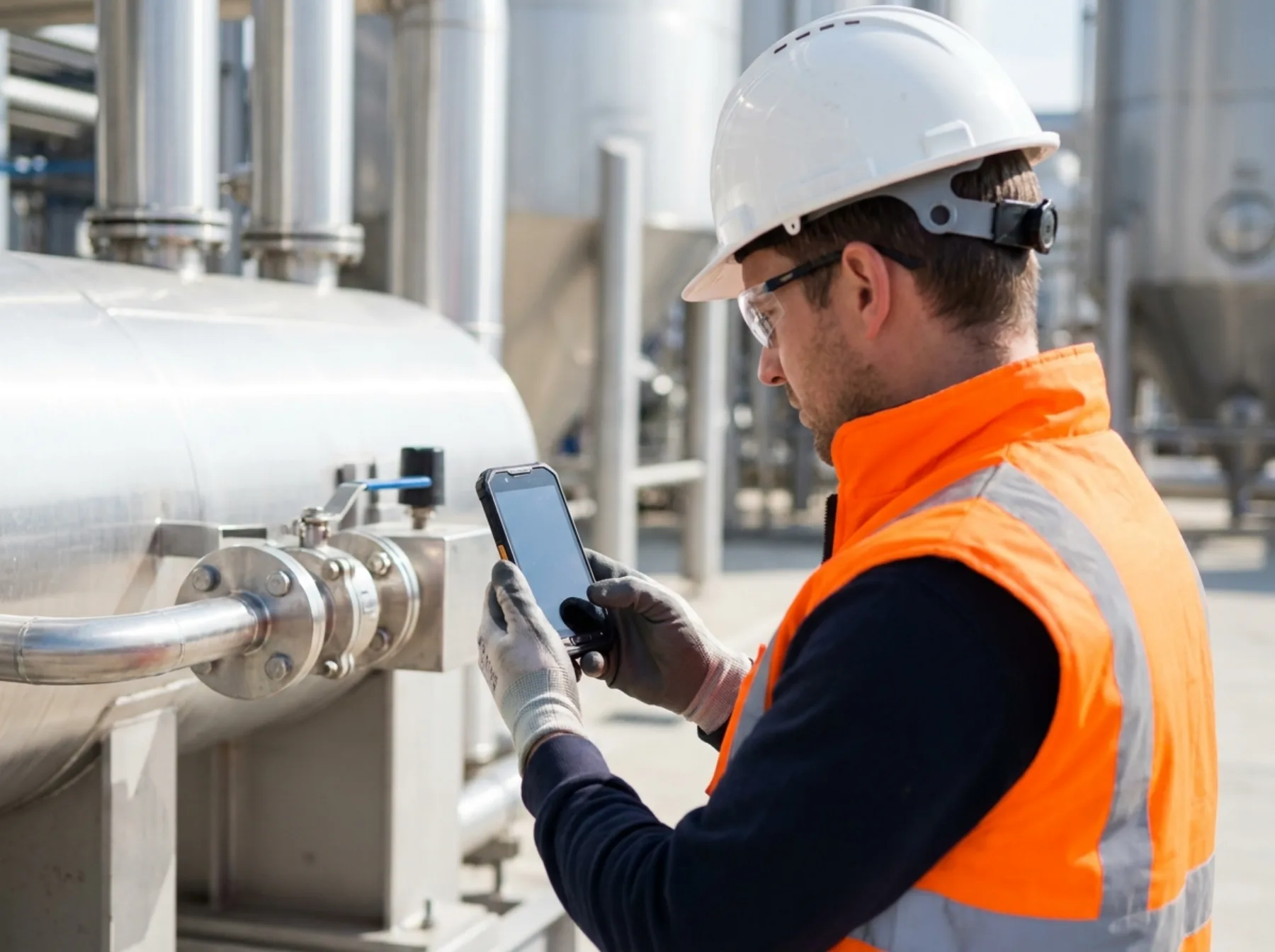 Field technician capturing inspection evidence on a rugged phone